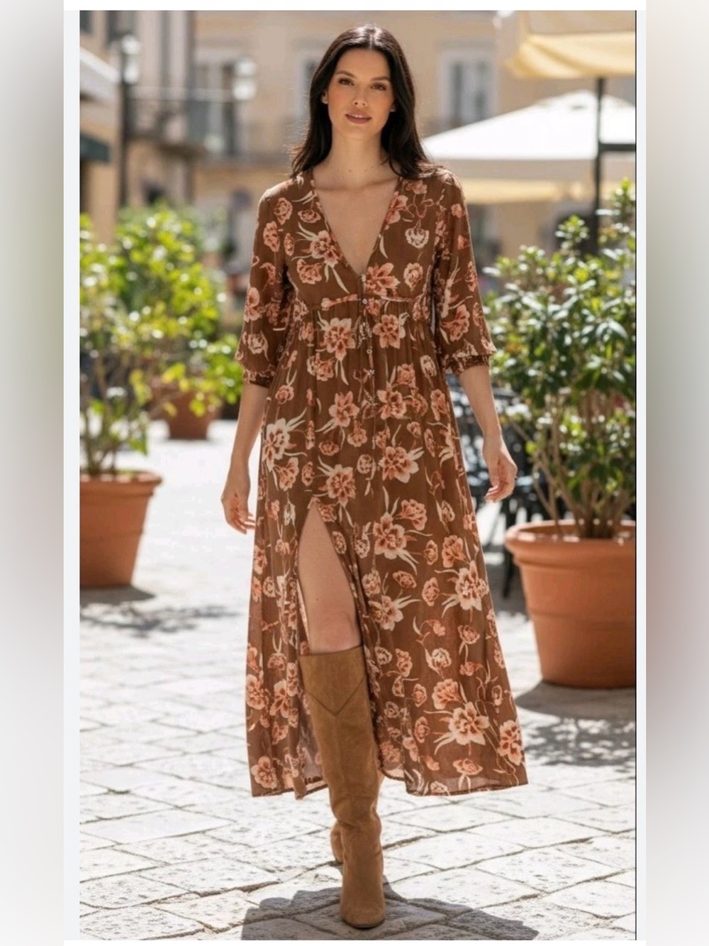 Anthropologie Storia floral v neck maxi dress